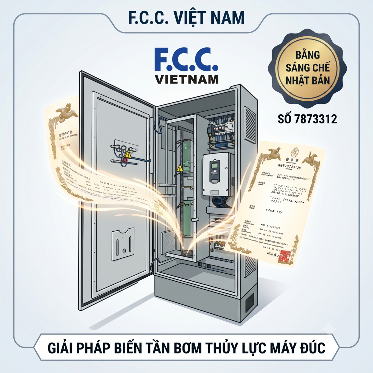 FCC Việt Nam chính thức được cấp Bằng sáng chế tại Nhật Bản cho giải pháp "Biến tần điều khiển bơm thủy lực máy Đúc"